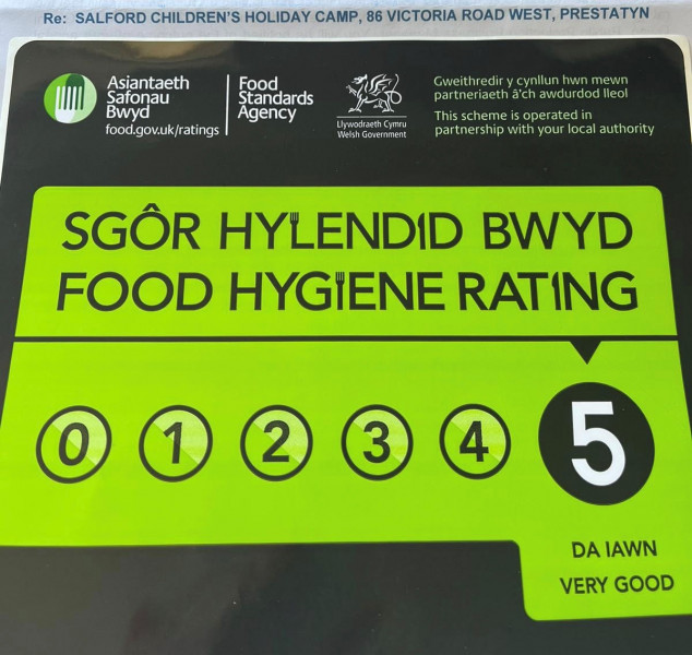 Salford Children's Holiday Camp receives a 5 rating for Food Hygiene from 'The Food Standards Agency'